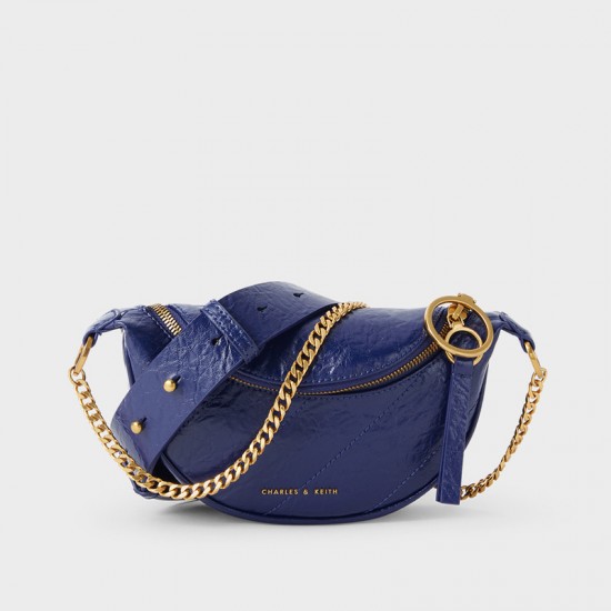 Charles Keith Ring Decoration Street Fashion Belt Bag Dark Blue